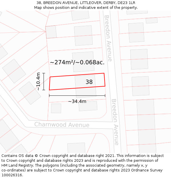 38, BREEDON AVENUE, LITTLEOVER, DERBY, DE23 1LR: Plot and title map