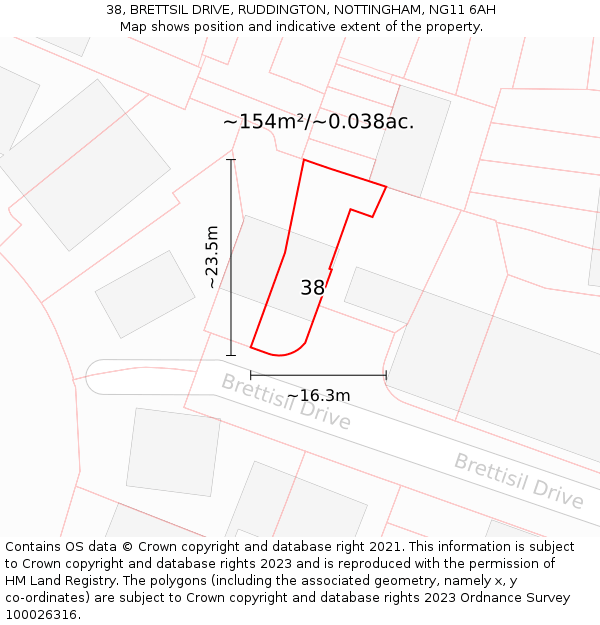 38, BRETTSIL DRIVE, RUDDINGTON, NOTTINGHAM, NG11 6AH: Plot and title map