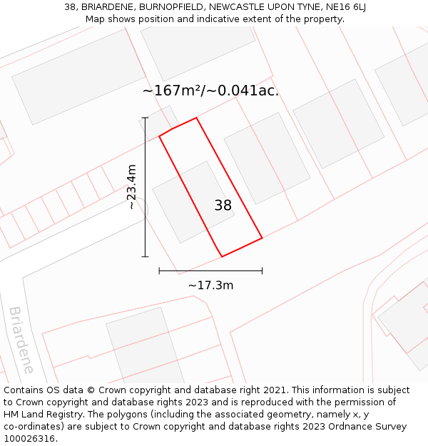 38, BRIARDENE, BURNOPFIELD, NEWCASTLE UPON TYNE, NE16 6LJ: Plot and title map