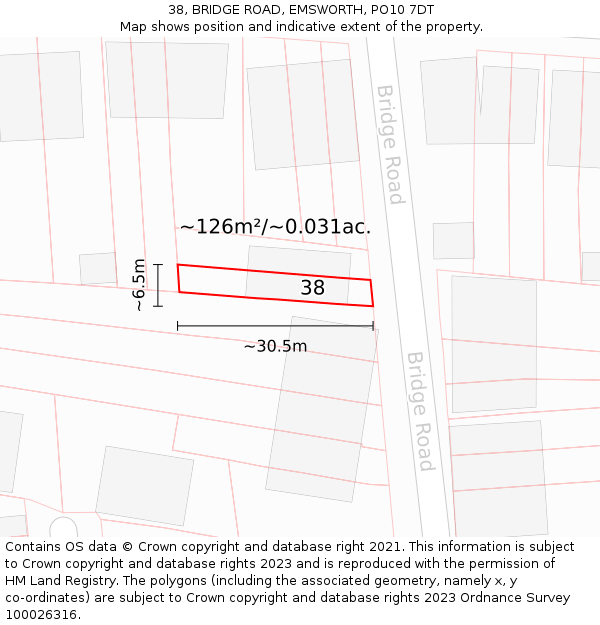 38, BRIDGE ROAD, EMSWORTH, PO10 7DT: Plot and title map