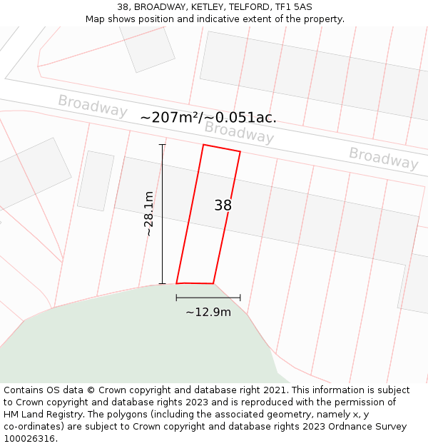 38, BROADWAY, KETLEY, TELFORD, TF1 5AS: Plot and title map