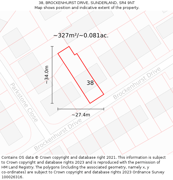 38, BROCKENHURST DRIVE, SUNDERLAND, SR4 9NT: Plot and title map