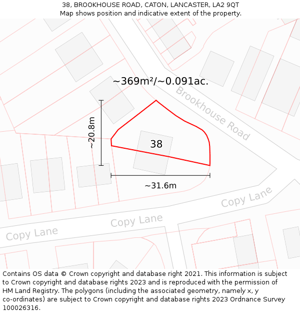 38, BROOKHOUSE ROAD, CATON, LANCASTER, LA2 9QT: Plot and title map