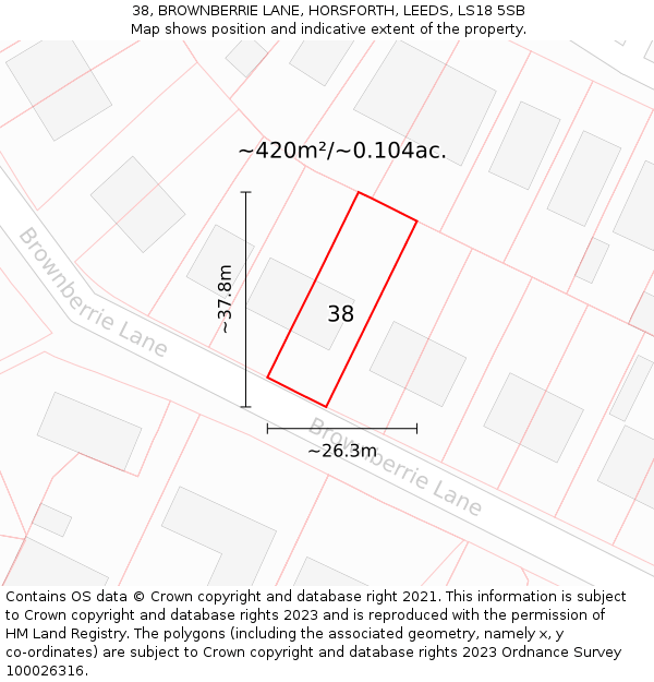 38, BROWNBERRIE LANE, HORSFORTH, LEEDS, LS18 5SB: Plot and title map