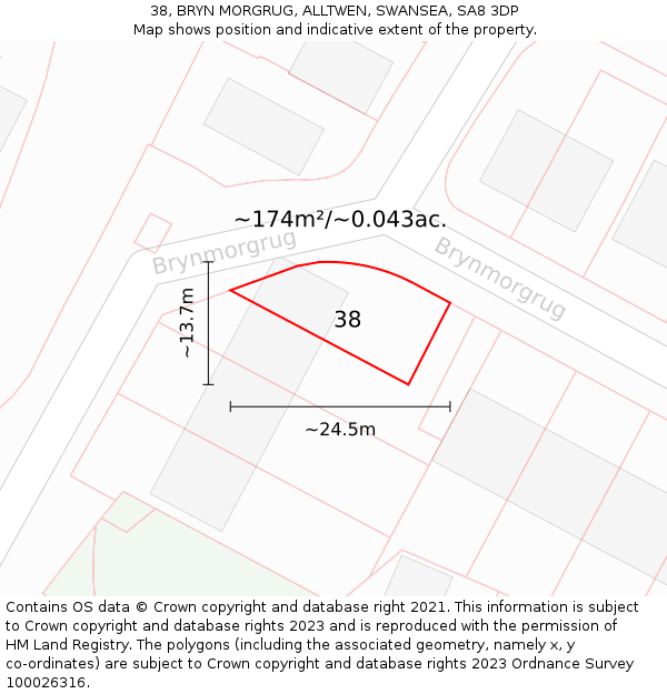 38, BRYN MORGRUG, ALLTWEN, SWANSEA, SA8 3DP: Plot and title map