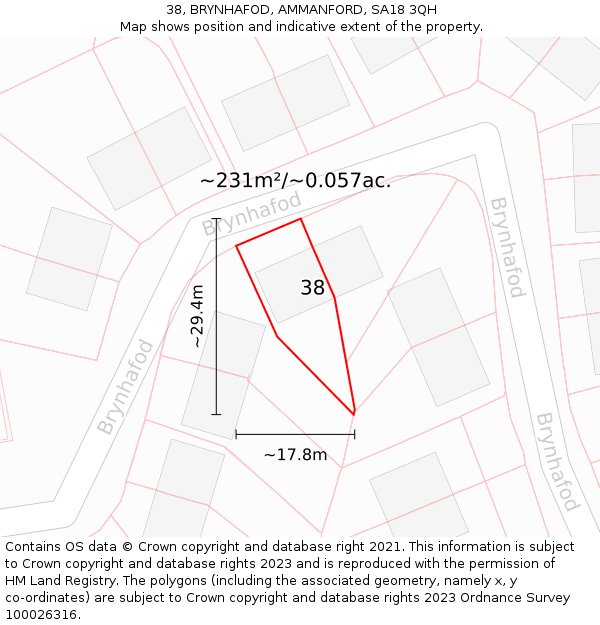 38, BRYNHAFOD, AMMANFORD, SA18 3QH: Plot and title map