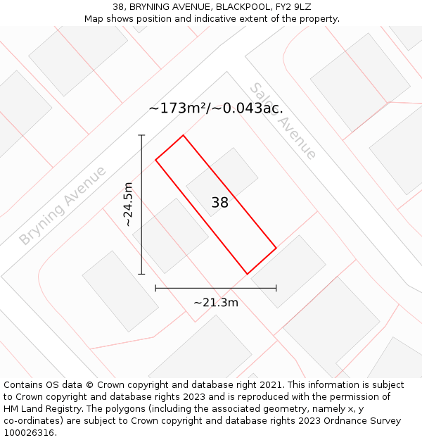 38, BRYNING AVENUE, BLACKPOOL, FY2 9LZ: Plot and title map