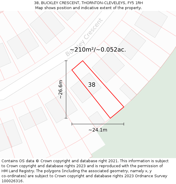38, BUCKLEY CRESCENT, THORNTON-CLEVELEYS, FY5 1RH: Plot and title map