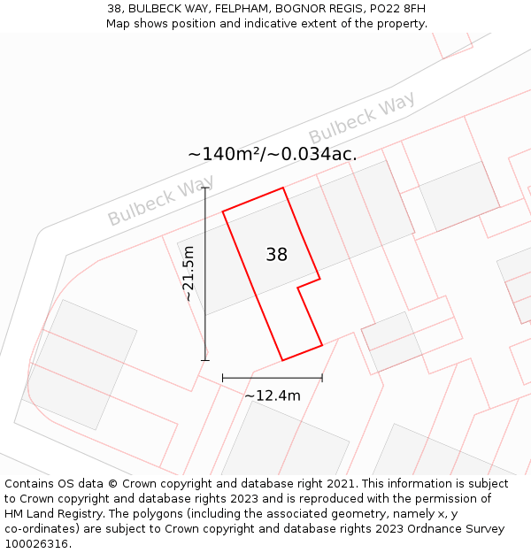 38, BULBECK WAY, FELPHAM, BOGNOR REGIS, PO22 8FH: Plot and title map