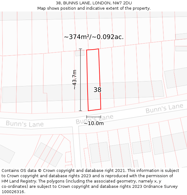 38, BUNNS LANE, LONDON, NW7 2DU: Plot and title map