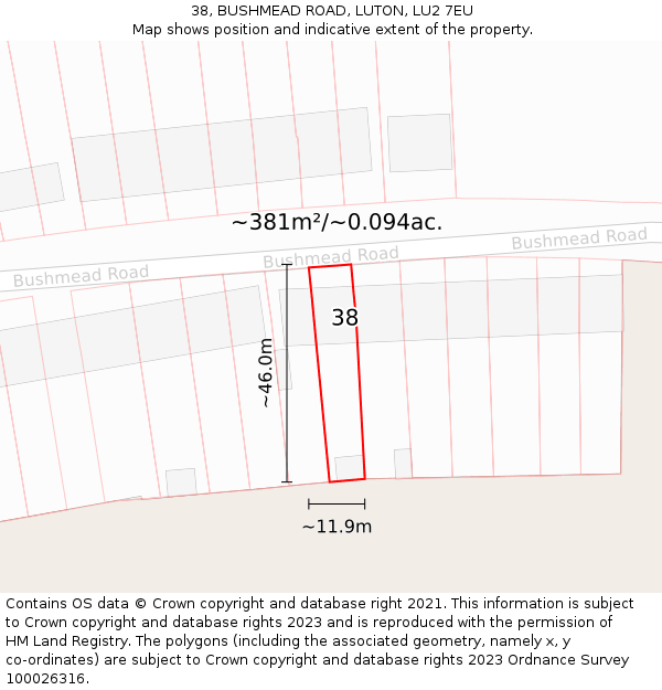 38, BUSHMEAD ROAD, LUTON, LU2 7EU: Plot and title map