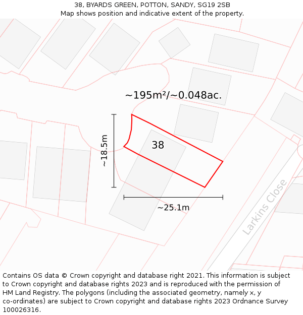 38, BYARDS GREEN, POTTON, SANDY, SG19 2SB: Plot and title map