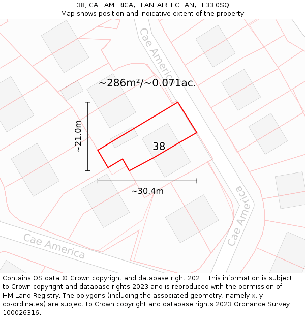 38, CAE AMERICA, LLANFAIRFECHAN, LL33 0SQ: Plot and title map