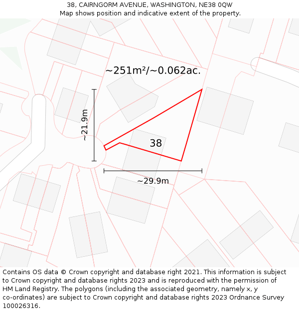 38, CAIRNGORM AVENUE, WASHINGTON, NE38 0QW: Plot and title map