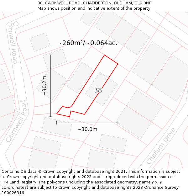38, CAIRNWELL ROAD, CHADDERTON, OLDHAM, OL9 0NF: Plot and title map