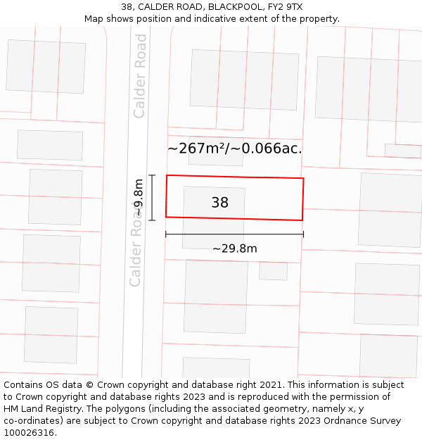 38, CALDER ROAD, BLACKPOOL, FY2 9TX: Plot and title map