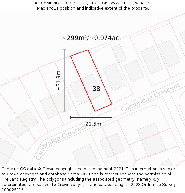 38, CAMBRIDGE CRESCENT, CROFTON, WAKEFIELD, WF4 1RZ: Plot and title map