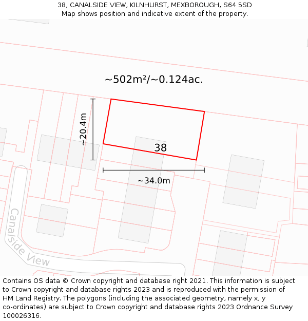 38, CANALSIDE VIEW, KILNHURST, MEXBOROUGH, S64 5SD: Plot and title map