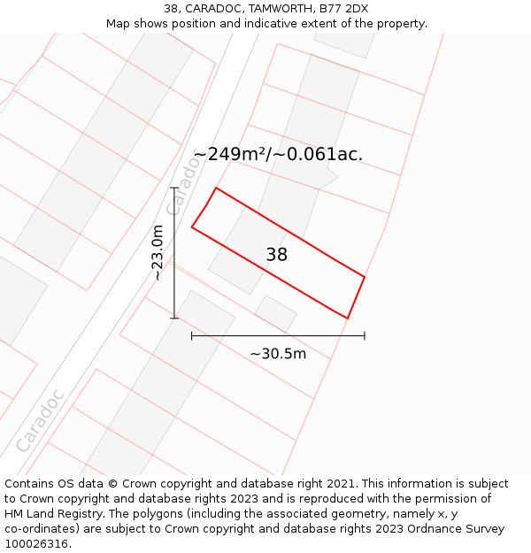 38, CARADOC, TAMWORTH, B77 2DX: Plot and title map