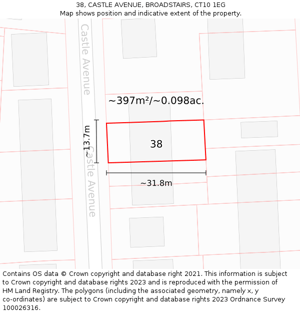 38, CASTLE AVENUE, BROADSTAIRS, CT10 1EG: Plot and title map