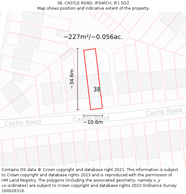 38, CASTLE ROAD, IPSWICH, IP1 5DZ: Plot and title map