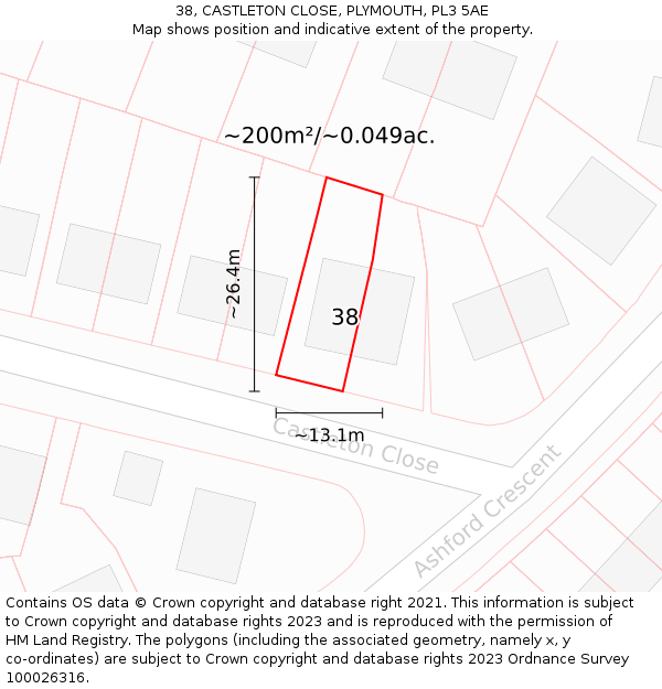 38, CASTLETON CLOSE, PLYMOUTH, PL3 5AE: Plot and title map