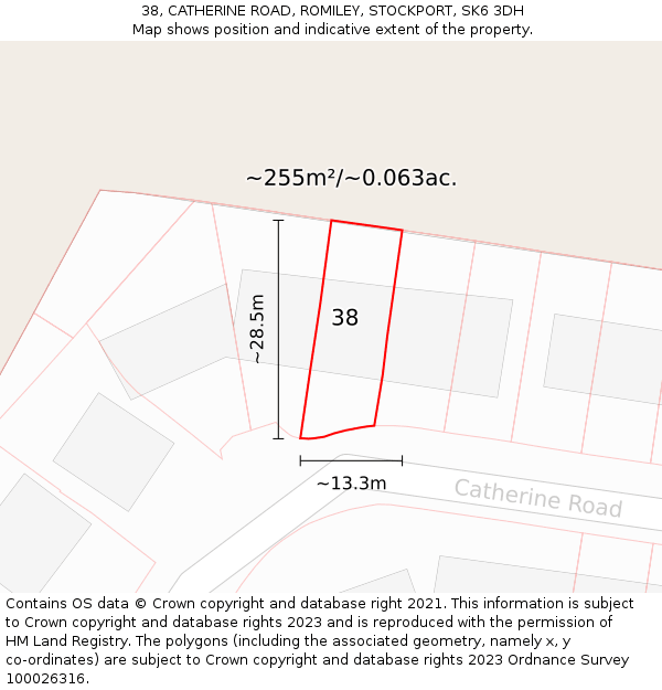 38, CATHERINE ROAD, ROMILEY, STOCKPORT, SK6 3DH: Plot and title map