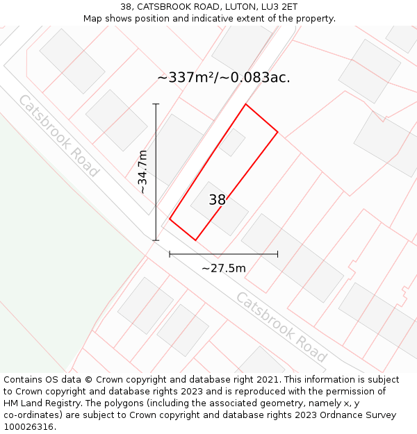 38, CATSBROOK ROAD, LUTON, LU3 2ET: Plot and title map