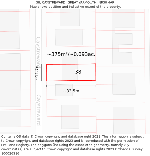 38, CAYSTREWARD, GREAT YARMOUTH, NR30 4AR: Plot and title map