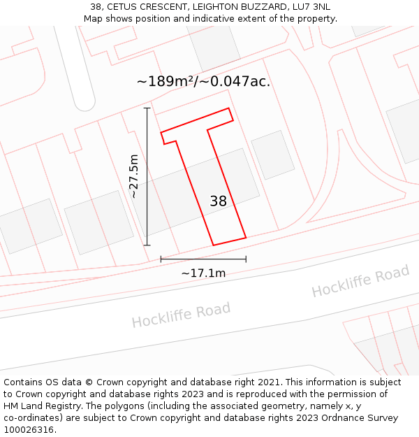 38, CETUS CRESCENT, LEIGHTON BUZZARD, LU7 3NL: Plot and title map