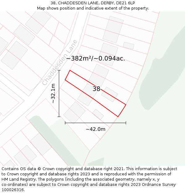 38, CHADDESDEN LANE, DERBY, DE21 6LP: Plot and title map