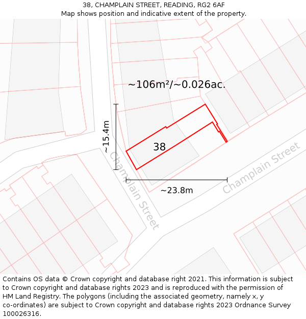 38, CHAMPLAIN STREET, READING, RG2 6AF: Plot and title map