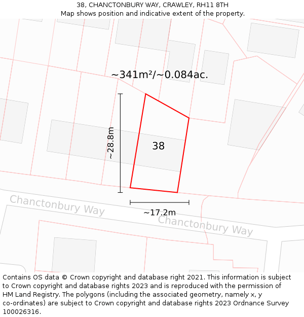 38, CHANCTONBURY WAY, CRAWLEY, RH11 8TH: Plot and title map