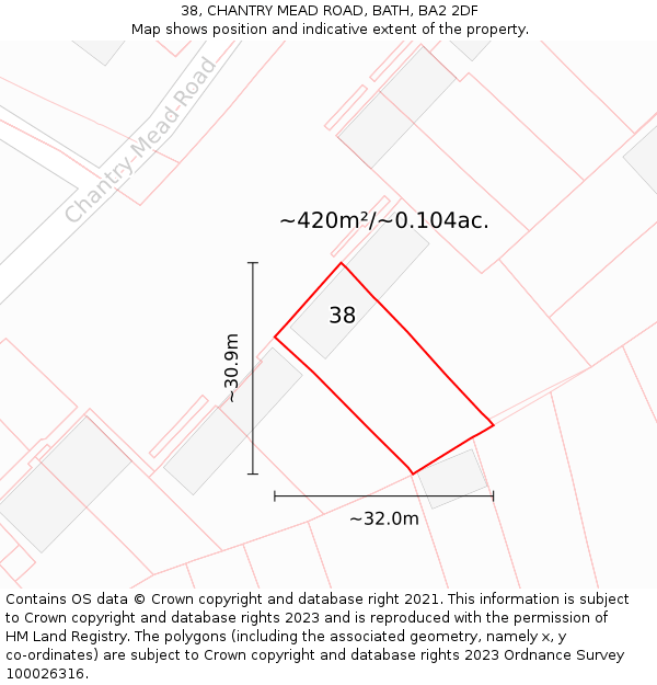 38, CHANTRY MEAD ROAD, BATH, BA2 2DF: Plot and title map