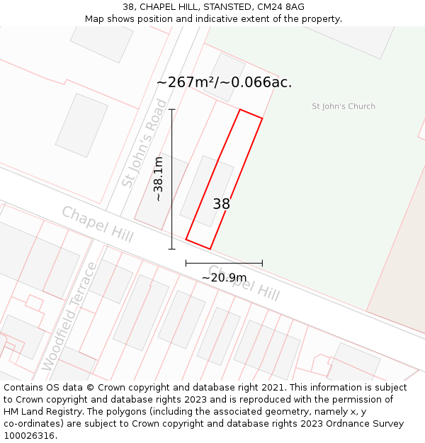 38, CHAPEL HILL, STANSTED, CM24 8AG: Plot and title map