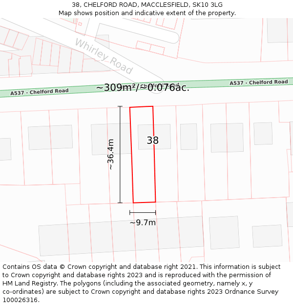 38, CHELFORD ROAD, MACCLESFIELD, SK10 3LG: Plot and title map