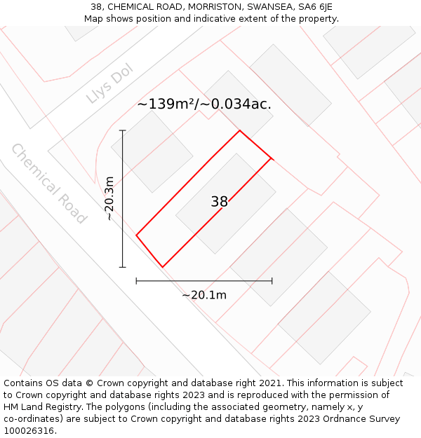 38, CHEMICAL ROAD, MORRISTON, SWANSEA, SA6 6JE: Plot and title map