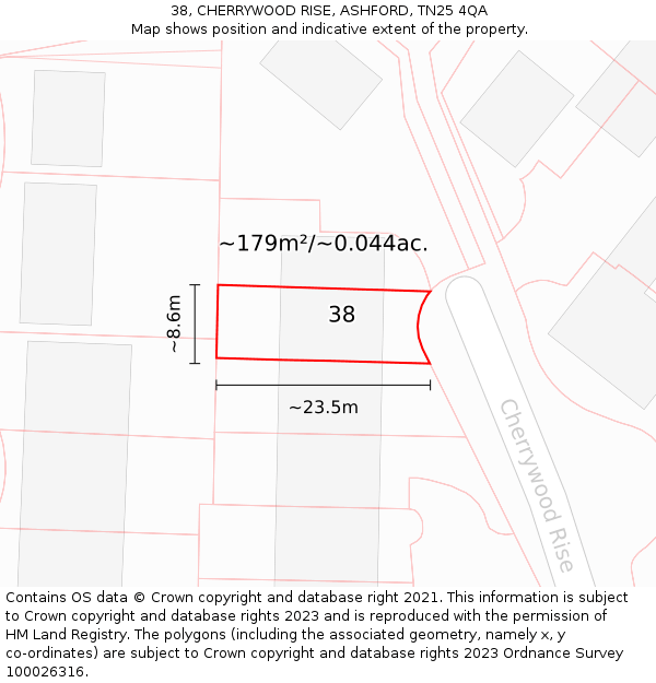 38, CHERRYWOOD RISE, ASHFORD, TN25 4QA: Plot and title map