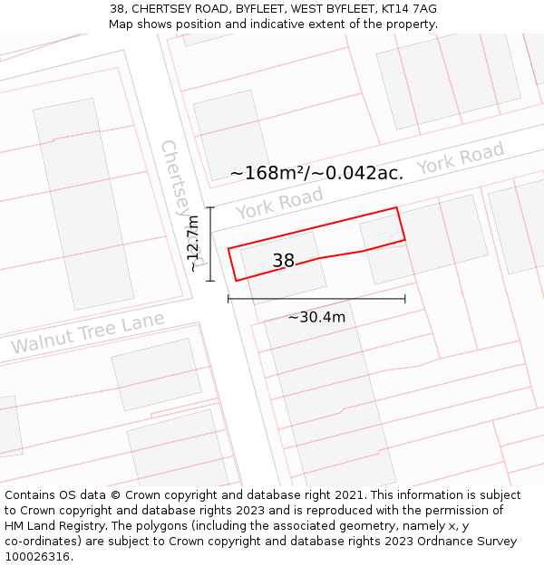 38, CHERTSEY ROAD, BYFLEET, WEST BYFLEET, KT14 7AG: Plot and title map