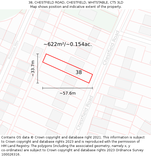 38, CHESTFIELD ROAD, CHESTFIELD, WHITSTABLE, CT5 3LD: Plot and title map