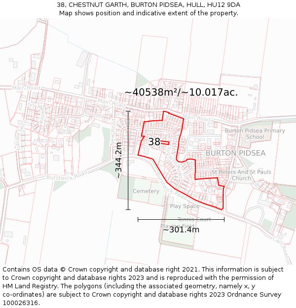 38, CHESTNUT GARTH, BURTON PIDSEA, HULL, HU12 9DA: Plot and title map