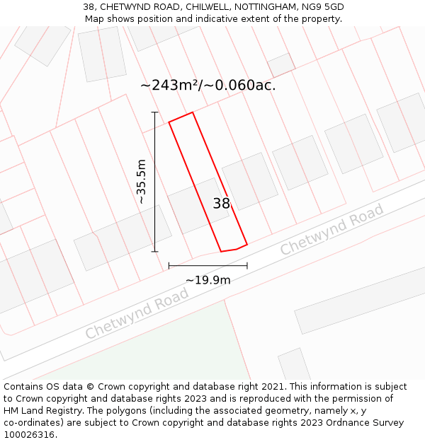 38, CHETWYND ROAD, CHILWELL, NOTTINGHAM, NG9 5GD: Plot and title map