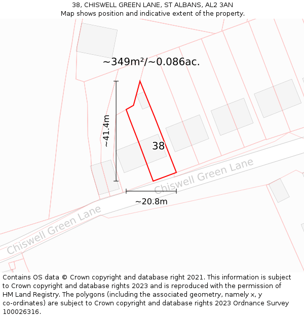 38, CHISWELL GREEN LANE, ST ALBANS, AL2 3AN: Plot and title map