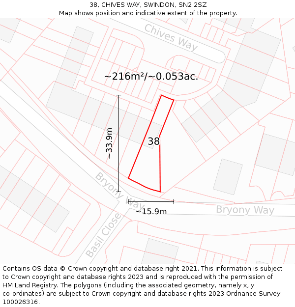 38, CHIVES WAY, SWINDON, SN2 2SZ: Plot and title map