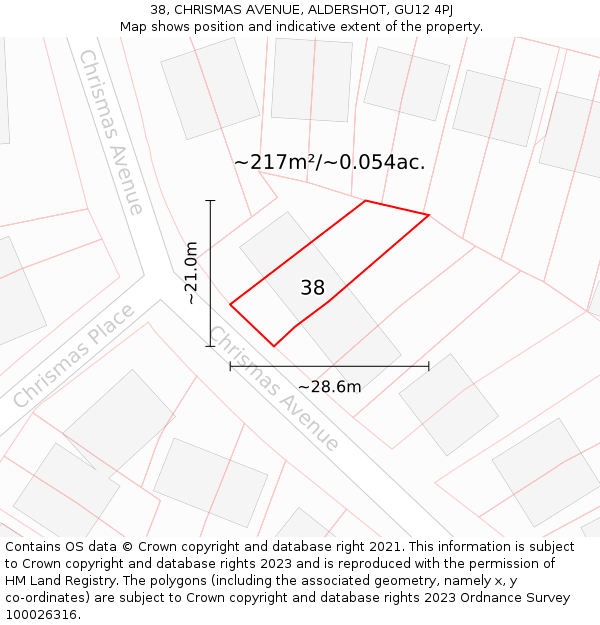 38, CHRISMAS AVENUE, ALDERSHOT, GU12 4PJ: Plot and title map