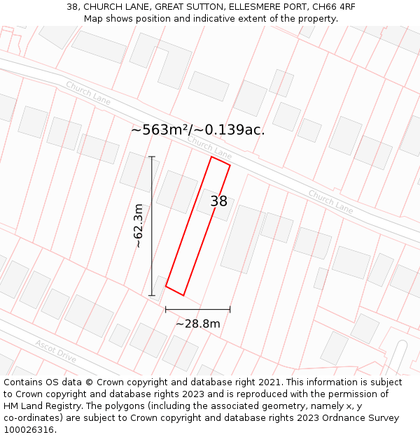 38, CHURCH LANE, GREAT SUTTON, ELLESMERE PORT, CH66 4RF: Plot and title map