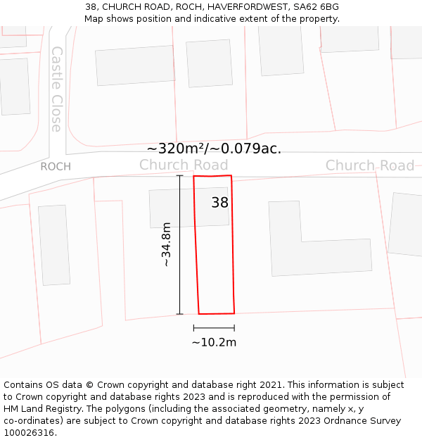 38, CHURCH ROAD, ROCH, HAVERFORDWEST, SA62 6BG: Plot and title map