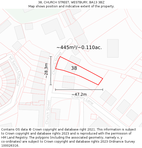 38, CHURCH STREET, WESTBURY, BA13 3BZ: Plot and title map