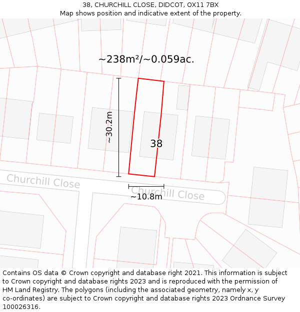 38, CHURCHILL CLOSE, DIDCOT, OX11 7BX: Plot and title map