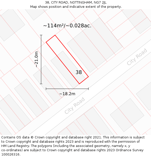 38, CITY ROAD, NOTTINGHAM, NG7 2JL: Plot and title map